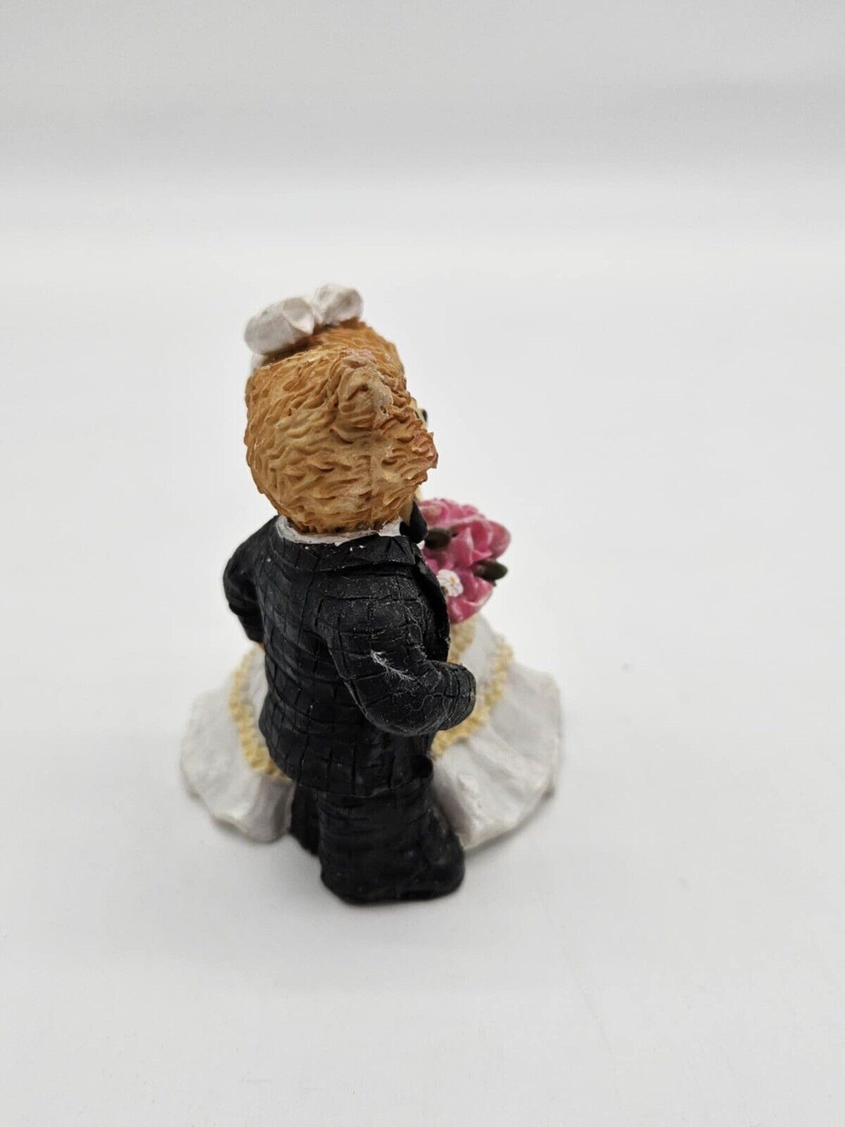 Vintage Wedding Cake Topper, Handpainted Resin Teddy Bear Bride & Groom Figurine