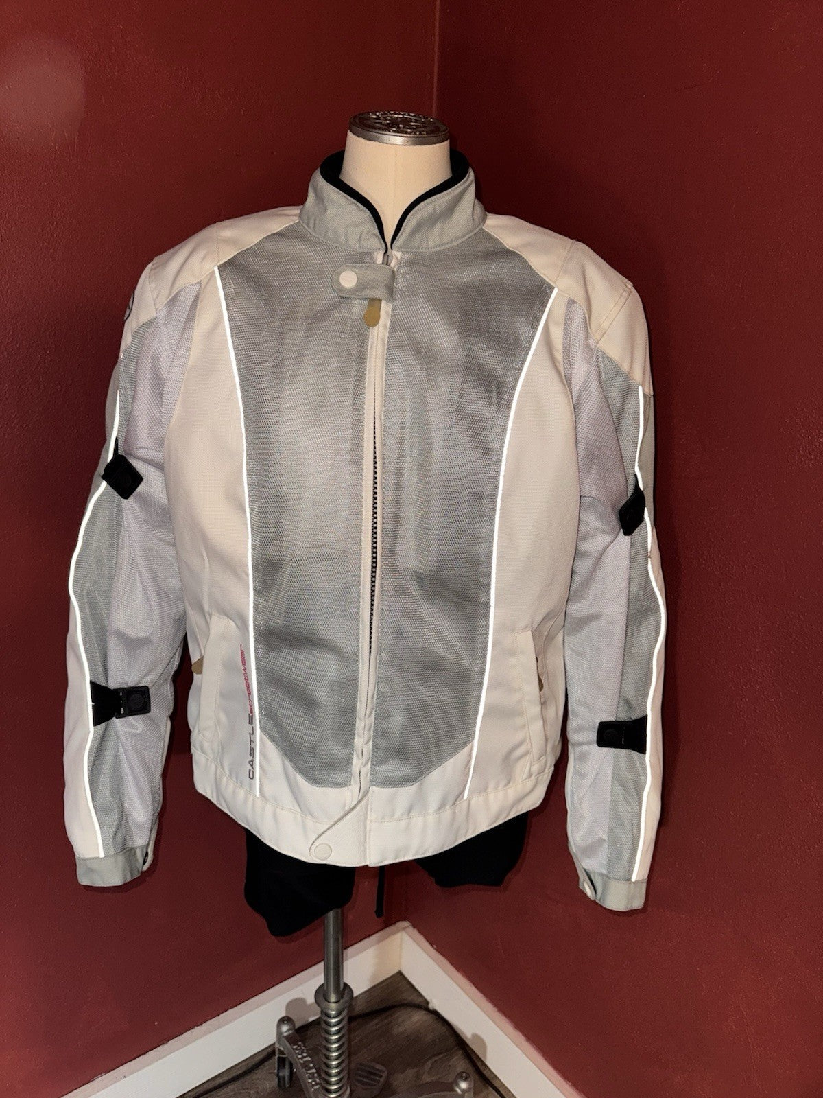 Castle Streetwear Women's Padded Motorcycle Jacket Textile Grey/White Size 12