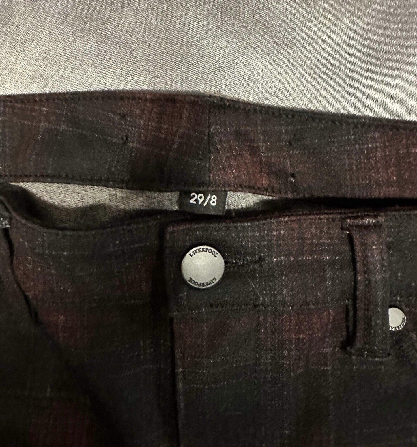 SIZE 8 Liverpool Plaid Dress Pants Women Burgundy/Black WCLTH