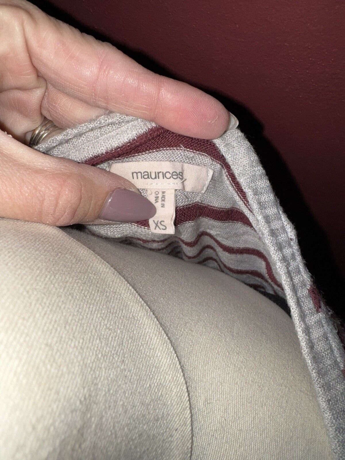 Maurice’s Striped Sweater ~ Gray & Maroon ~ Sz XS