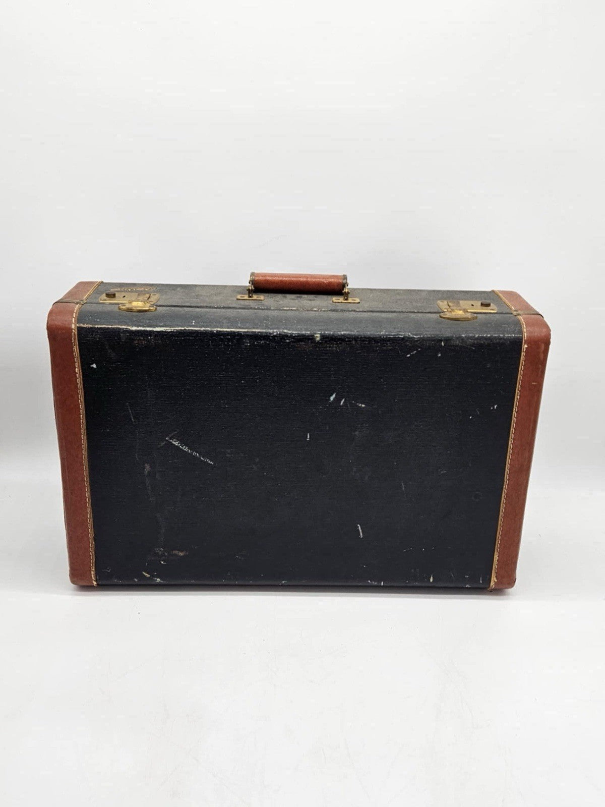 Vtg '40s Carilite Suitcase Luggage 25x16x8 "Tweed And Leather" Brown