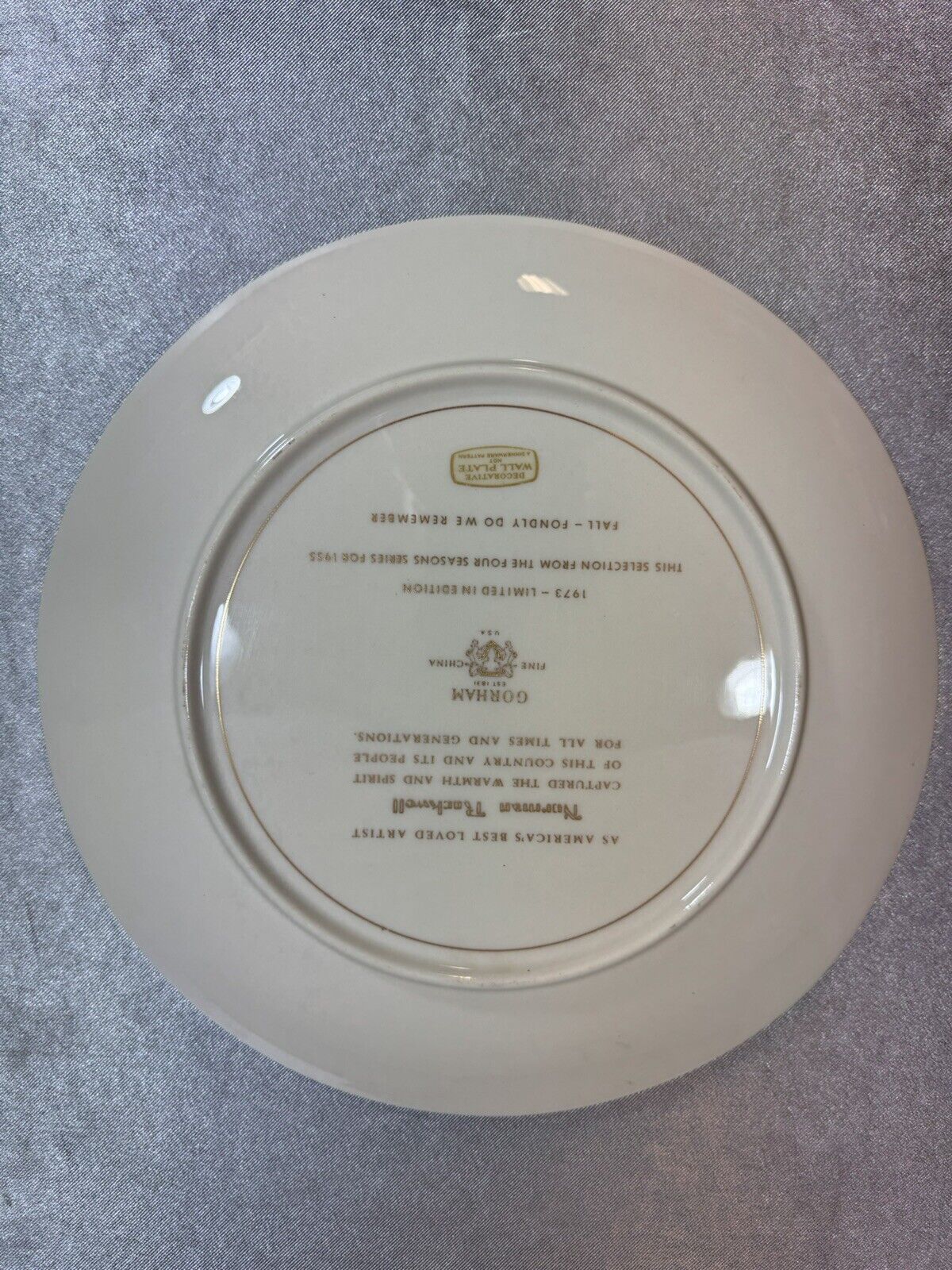 Gorham Norman Rockwell plate, 1973 Limited Edition, Fondly Do We Remember VHD