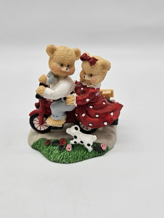 Vintage Valentine Bears Riding Bike Figurine