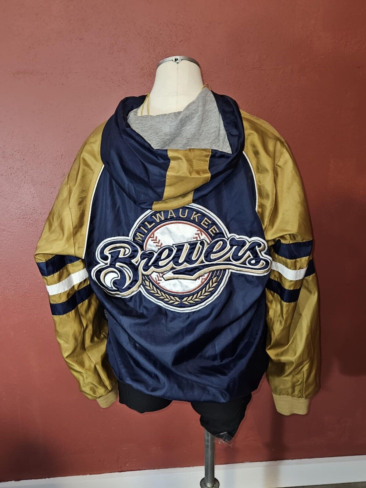 Vtg Milwaukee Brewers MLB Baseball Hooded 1/4 Zip Wind Breaker Style Mens M
