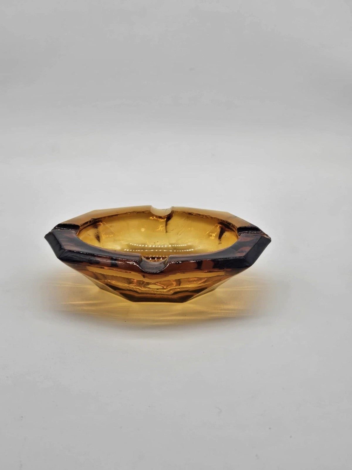 Vintage Yellow Amber Cigar Glass  Ashtray Octagon Smoking Room Bar