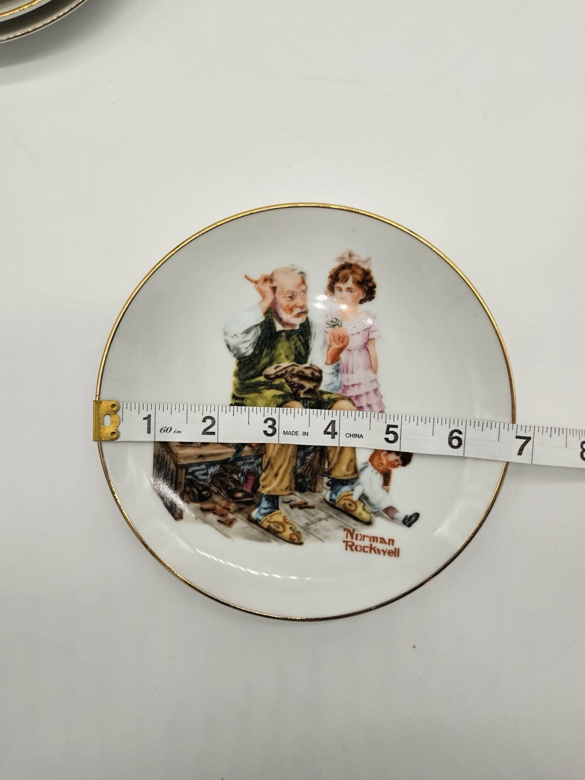 Set of 4 Norman Rockwell Decorative Collector Plates Gold Rim 6.5”