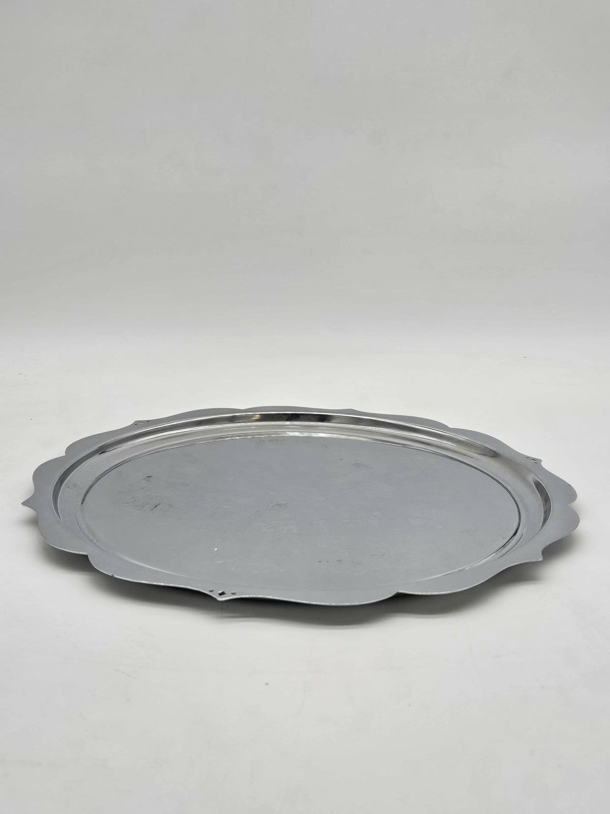 Vintage Serving Tray Etched Floral w/ Round Scalloped Edge - 12.5”
