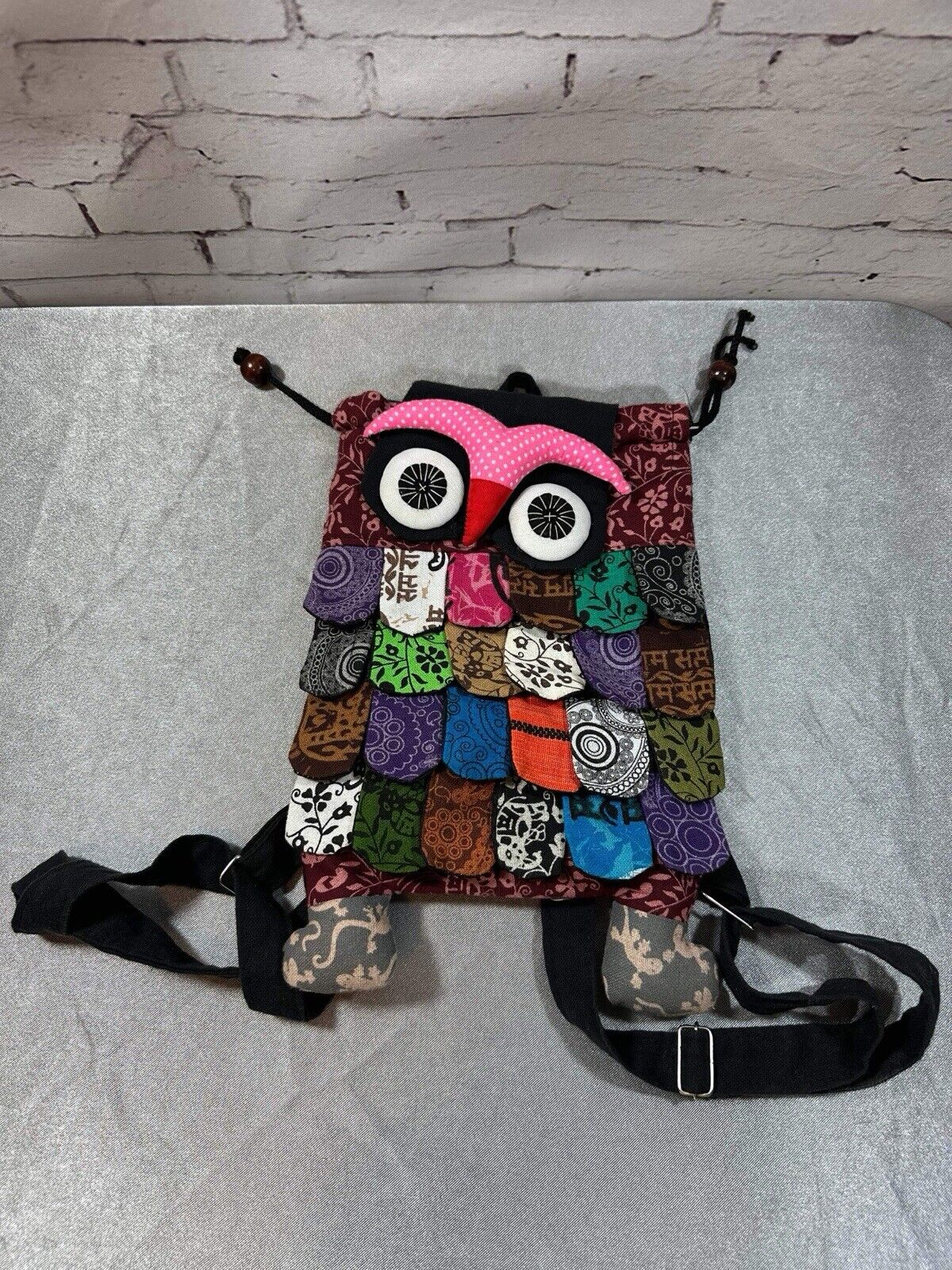 ADORABLE Recycled Handmade Owl Bag Cotton  25 x 30cm Made in Thailand JWL