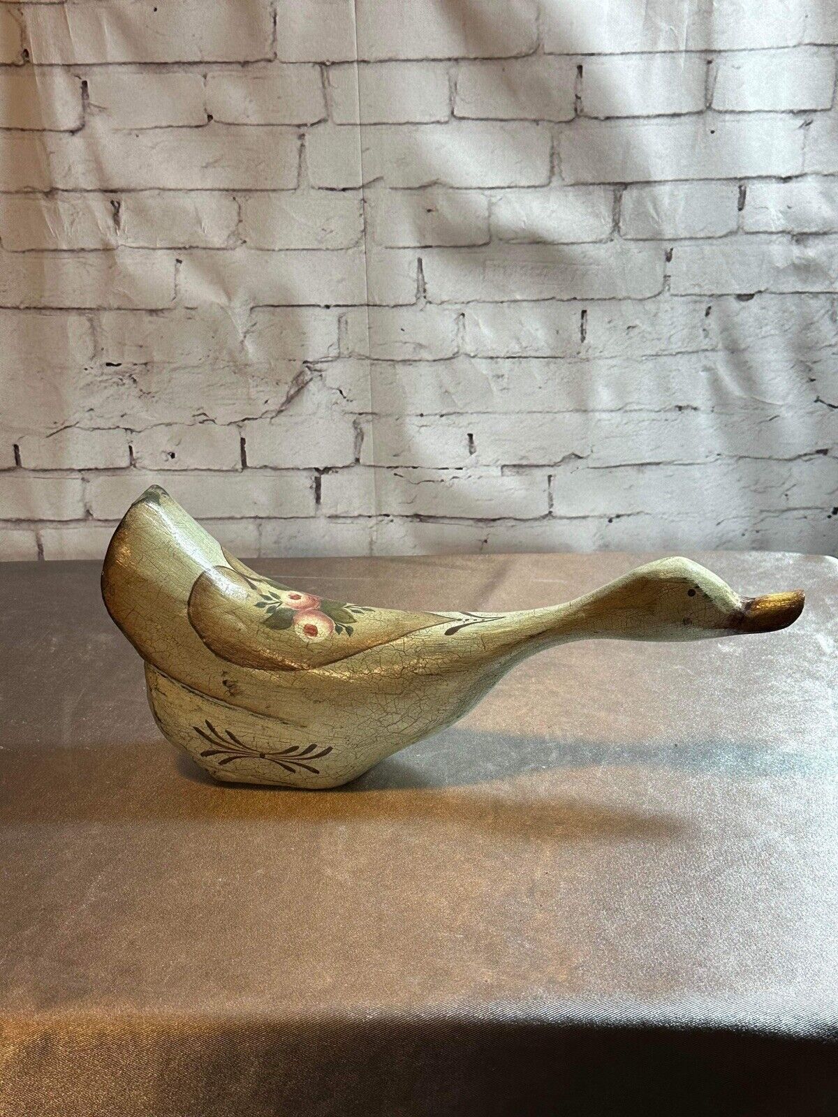 Vintage Hand Carved & Painted Wood Duck Sculpture 1980s VHD TNO