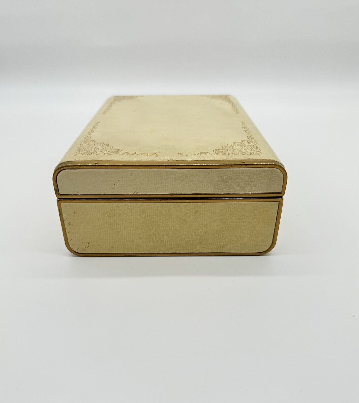 Vintage Farrington Jewelry Box Genuine Texol Cream & Burgundy Lining 10x6