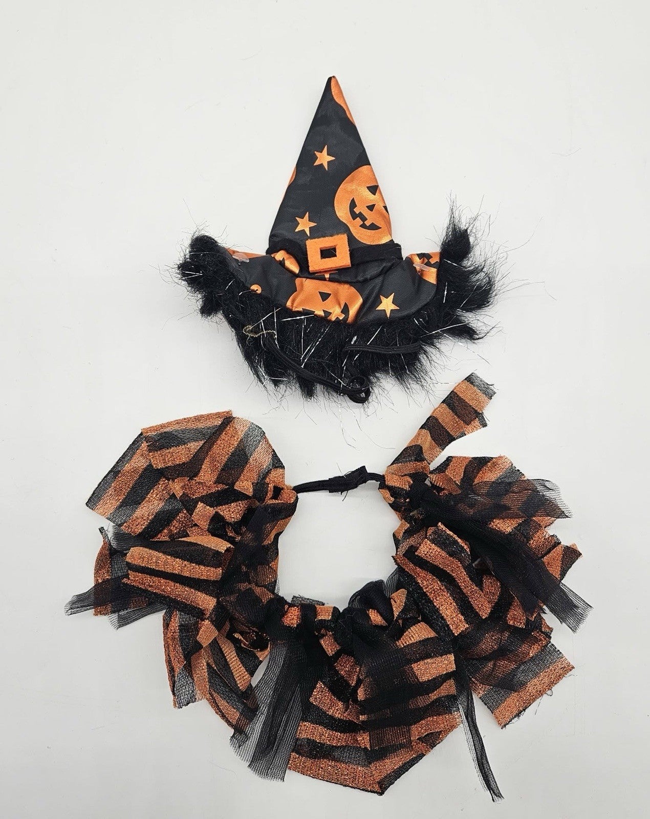 Medium Dog Halloween Pumpkin Bandana & Tulle Collar Costume Set