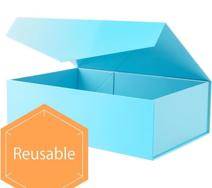 6 Gift Boxes 13.5X9X4.1 Large Gift Boxes w/ Magnetic Closer ~ Glossy Blue