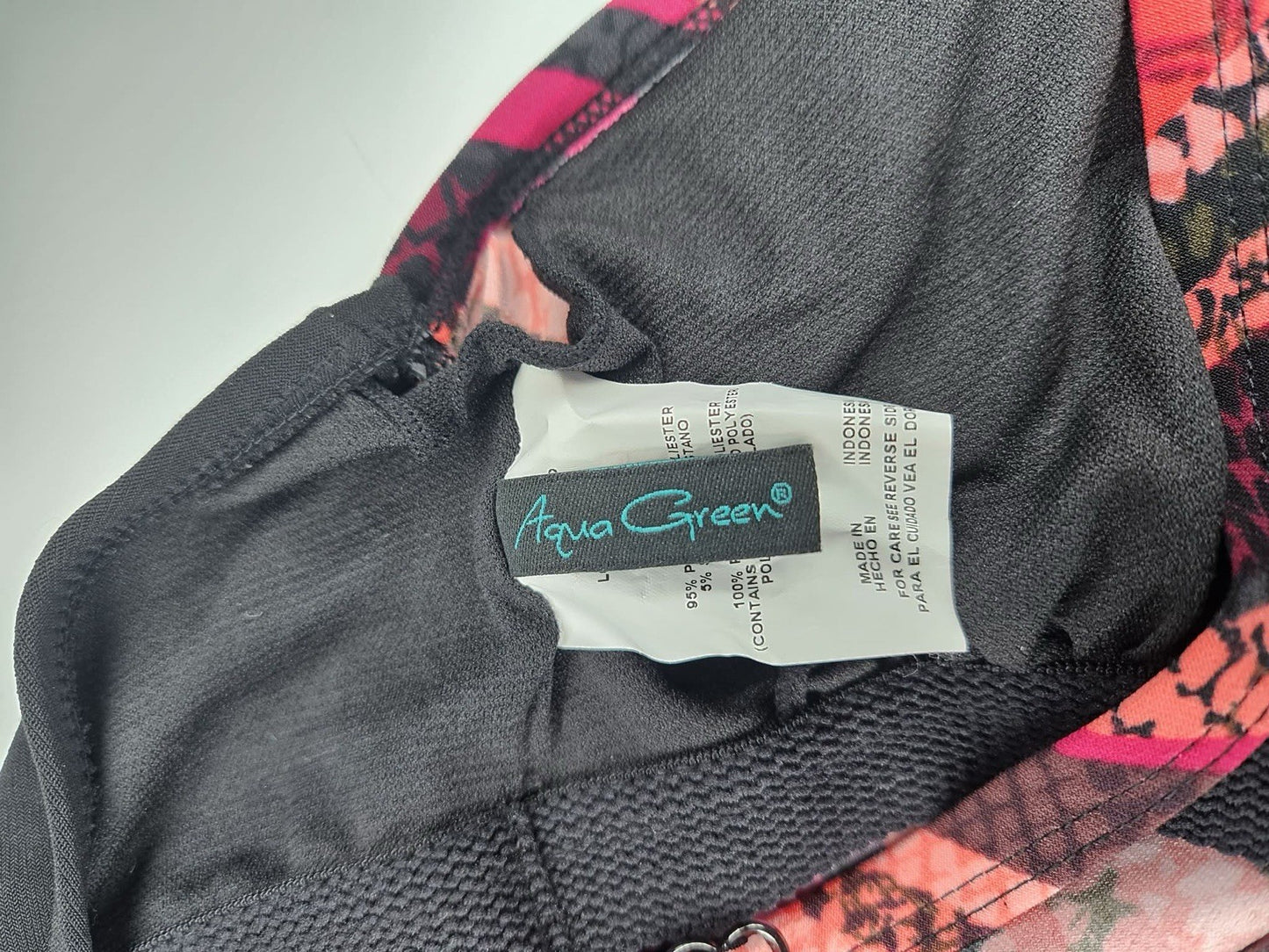 Aqua Green Tankini Top Pink Black Chevron V-Neck Adjustable Straps Size L