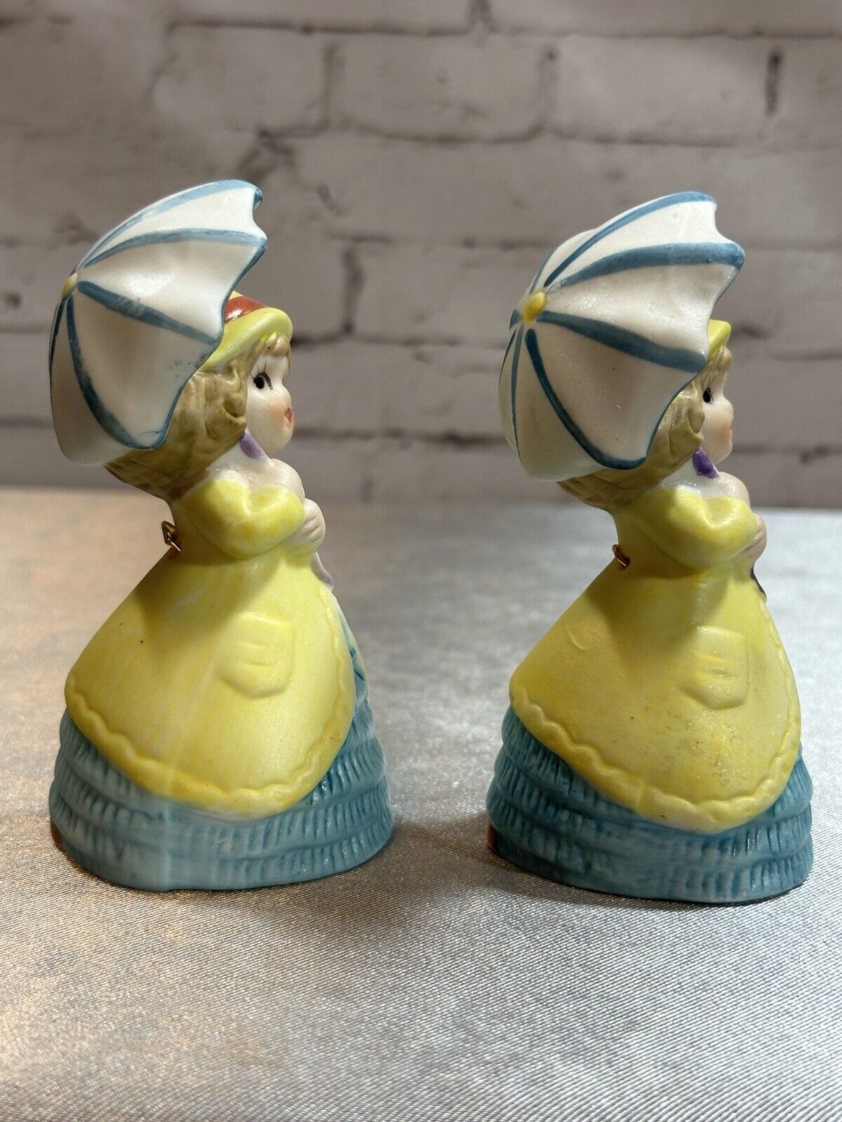 2 Vintage Jasco 1979 Adorabelles Porcelain Bisque Bell Umbrella Girls VCFG