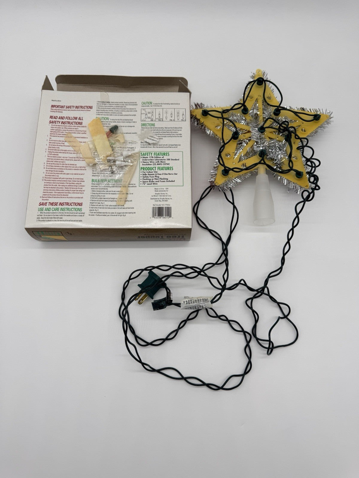 Vtg 11 Light Silver Tinsel Star Christmas Tree Topper in Box Works Great Shopko