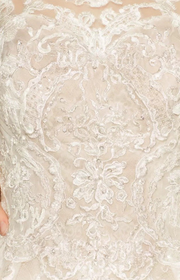 Size 6 - Oleg Cassini - Beaded Lace Wedding Gown - CWG780 - Champagne/Ivory