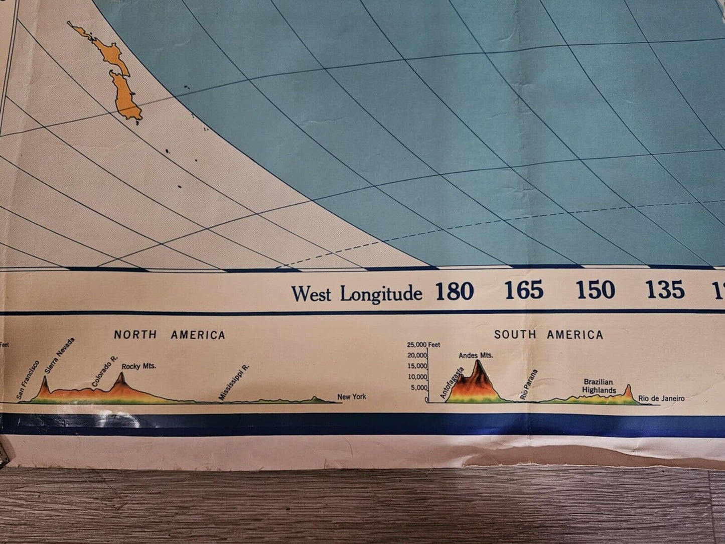 1960 A.J. Nystrom Pictorial Relief Map of the World with merging colors PR98