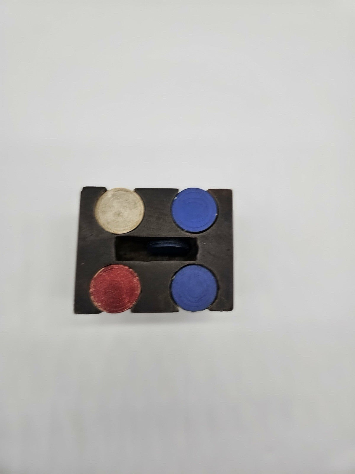 1930s Vintage Wooden Poker Chip Holder Caddy with Star Design Includes Chips