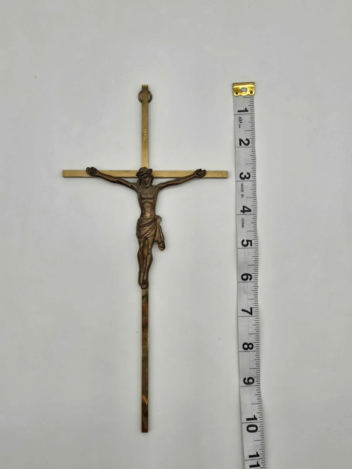 Vintage Brass Gold Metal Crucifix 10” Wall Hanging Jesus Cross WESTERN GERMANY