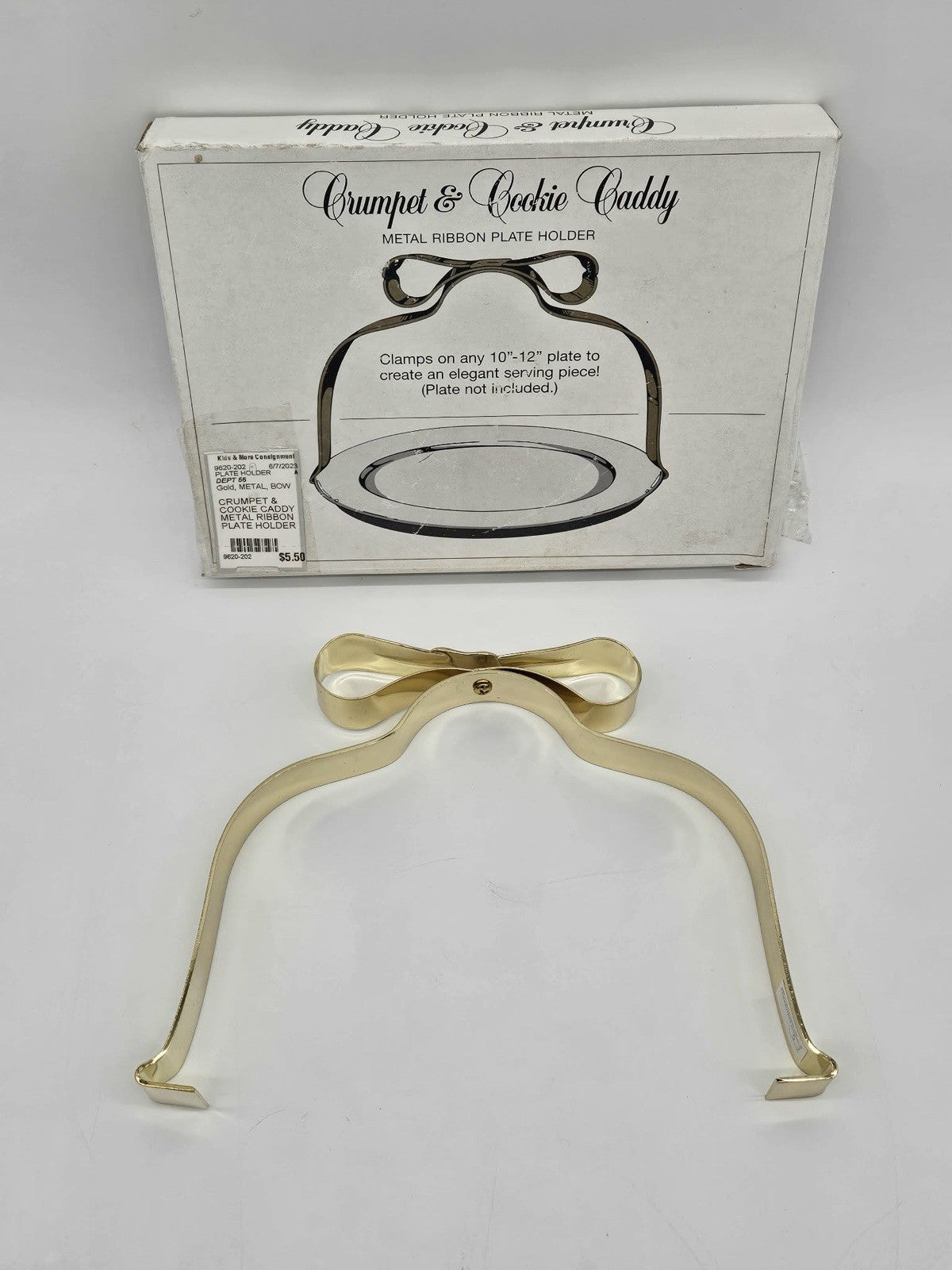 Crumpet & Cookie Caddy Metal Ribbon Plate Holder Silver Bow Gold Bow NIB