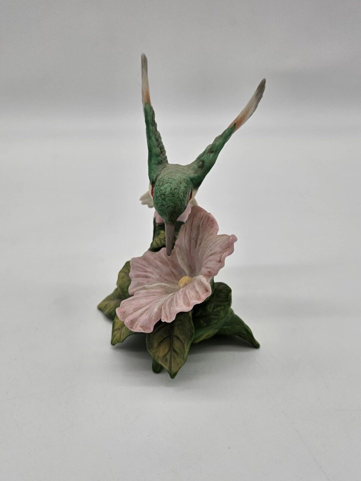 3 Vintage porcelain Homeco Hummingbird on Hibiscus Flower Figurines 1429