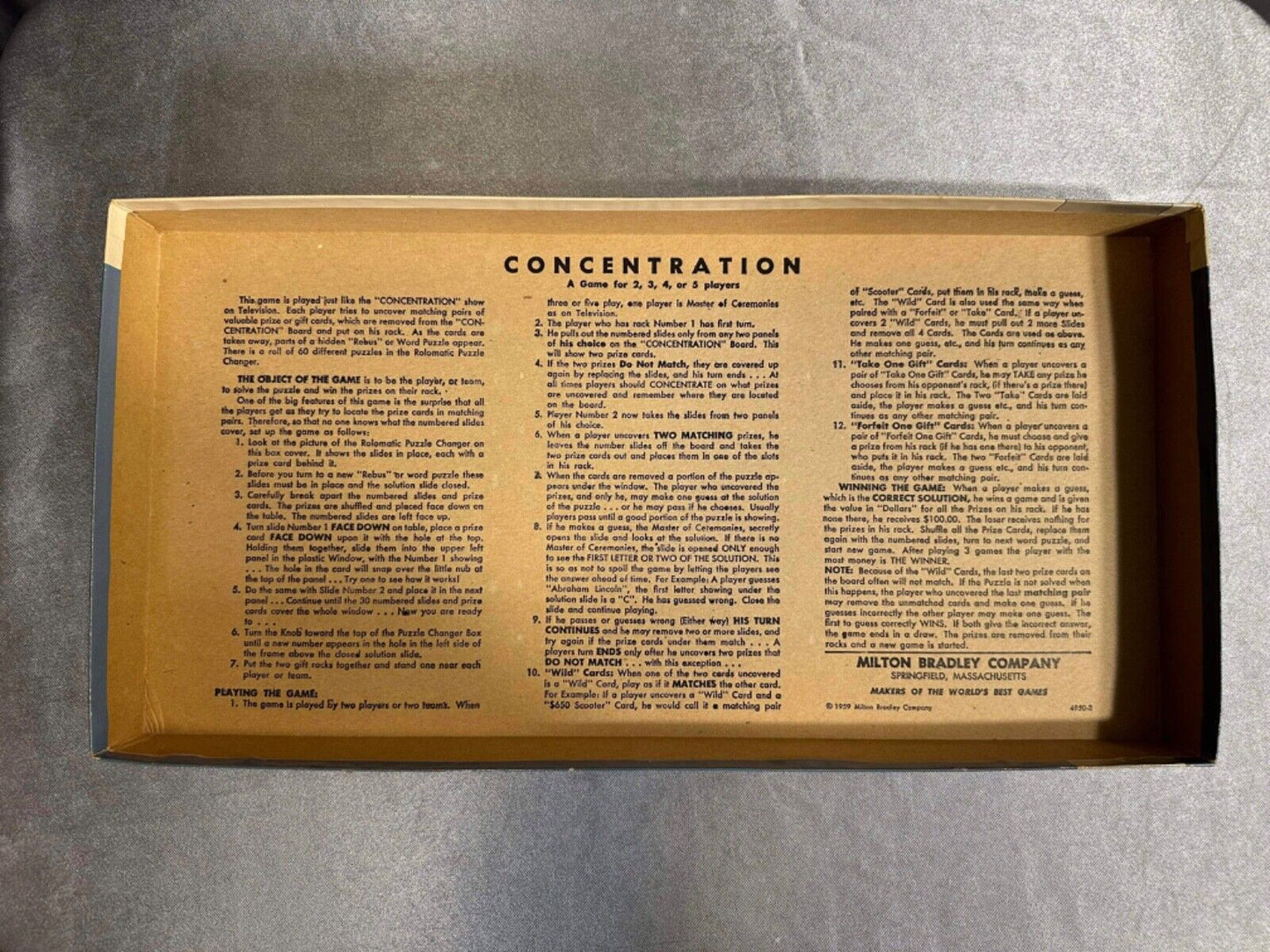 Milton Bradley Org Concentration Board Game MCM 5th Edition 1962 #4950 VGM