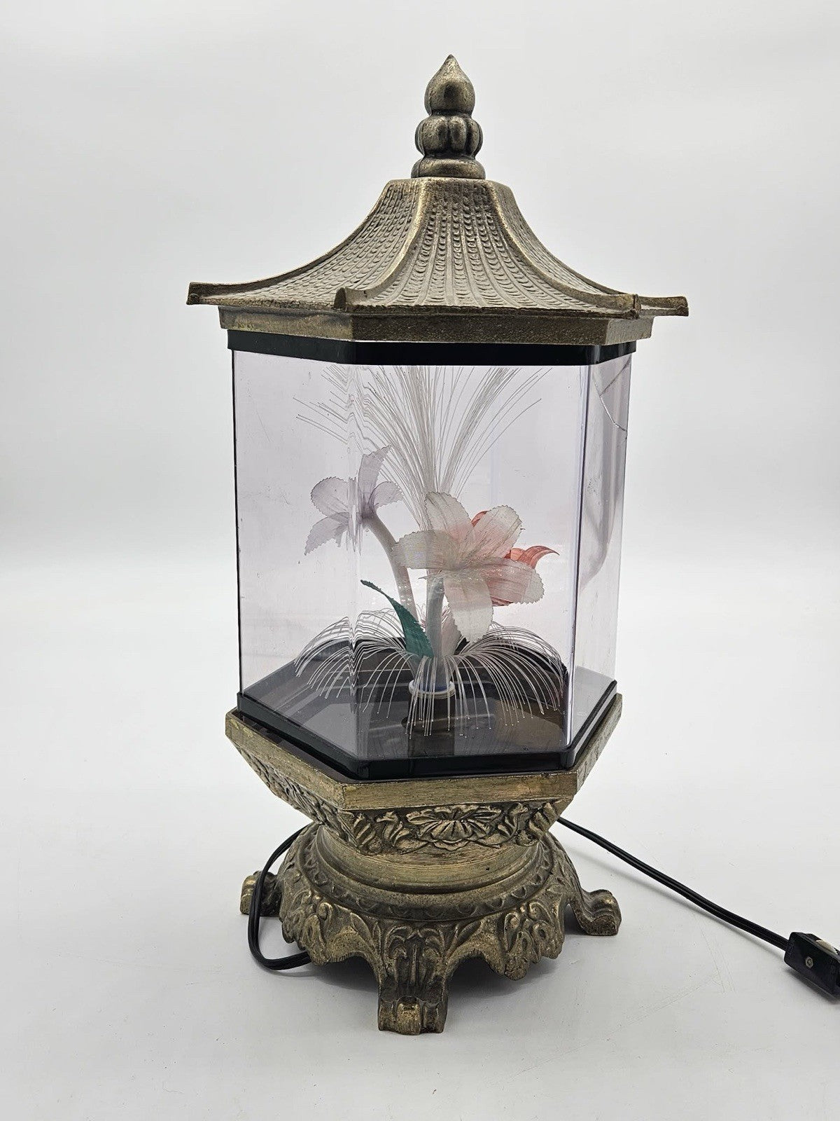 Vintage Fiber Optic Flower Lamp Light Pagoda Style Rotates - WORKS - Needs Bulb