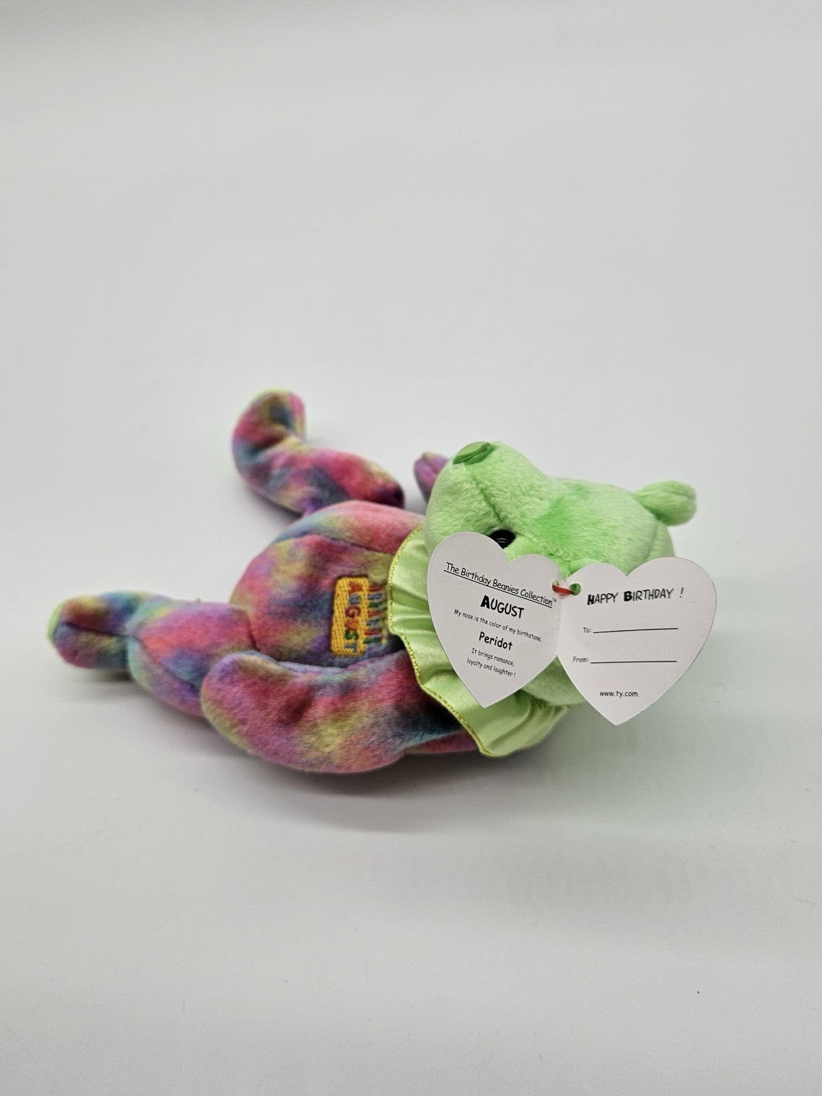 Ty Beanie Babies "August" - The Birthday Bear Plush Stuffed Animal Green - 2001