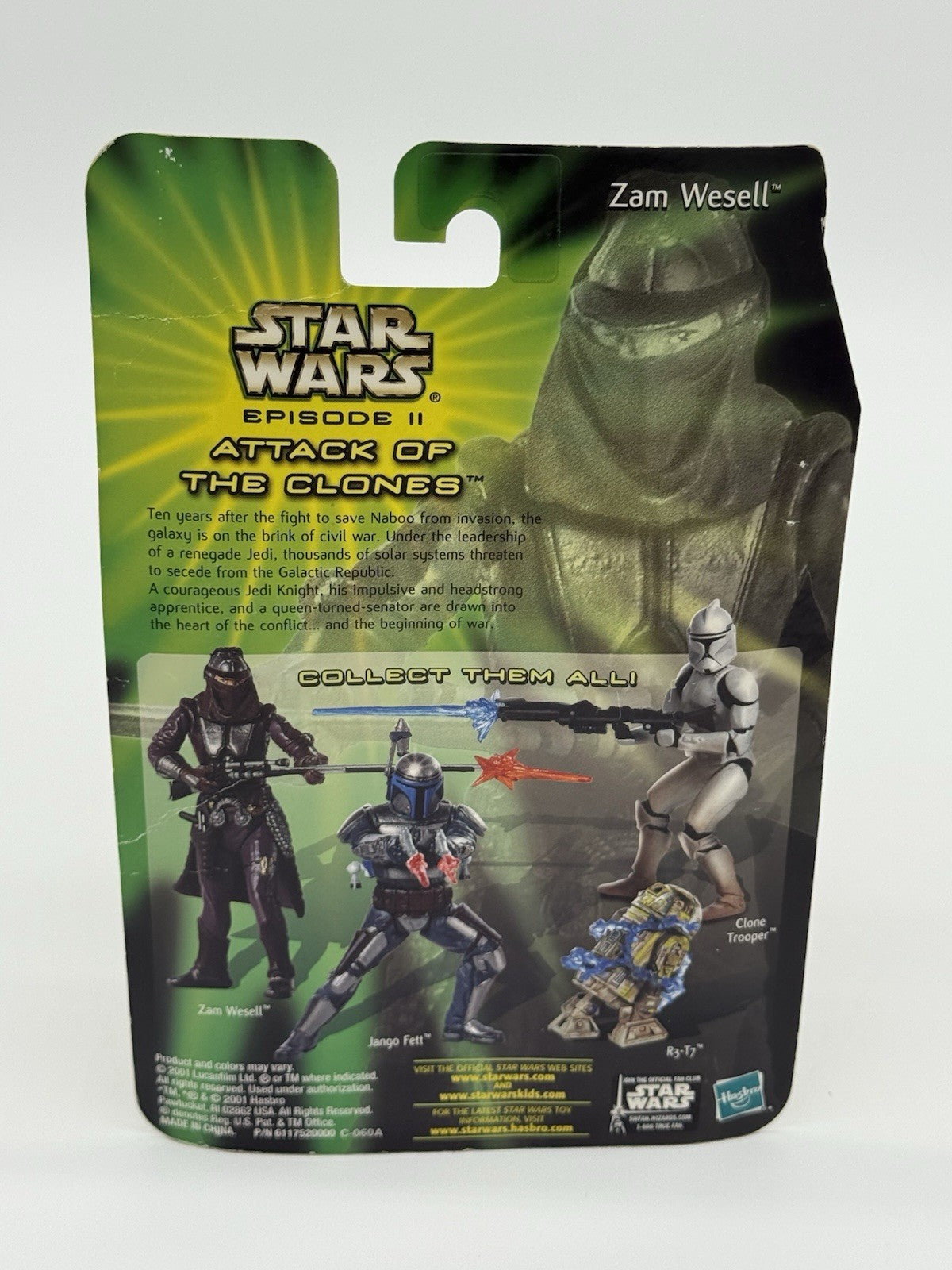 Star Wars Attack Of The Clones Zam Wesell 3.75" Action Figure 2001 Hasbro New