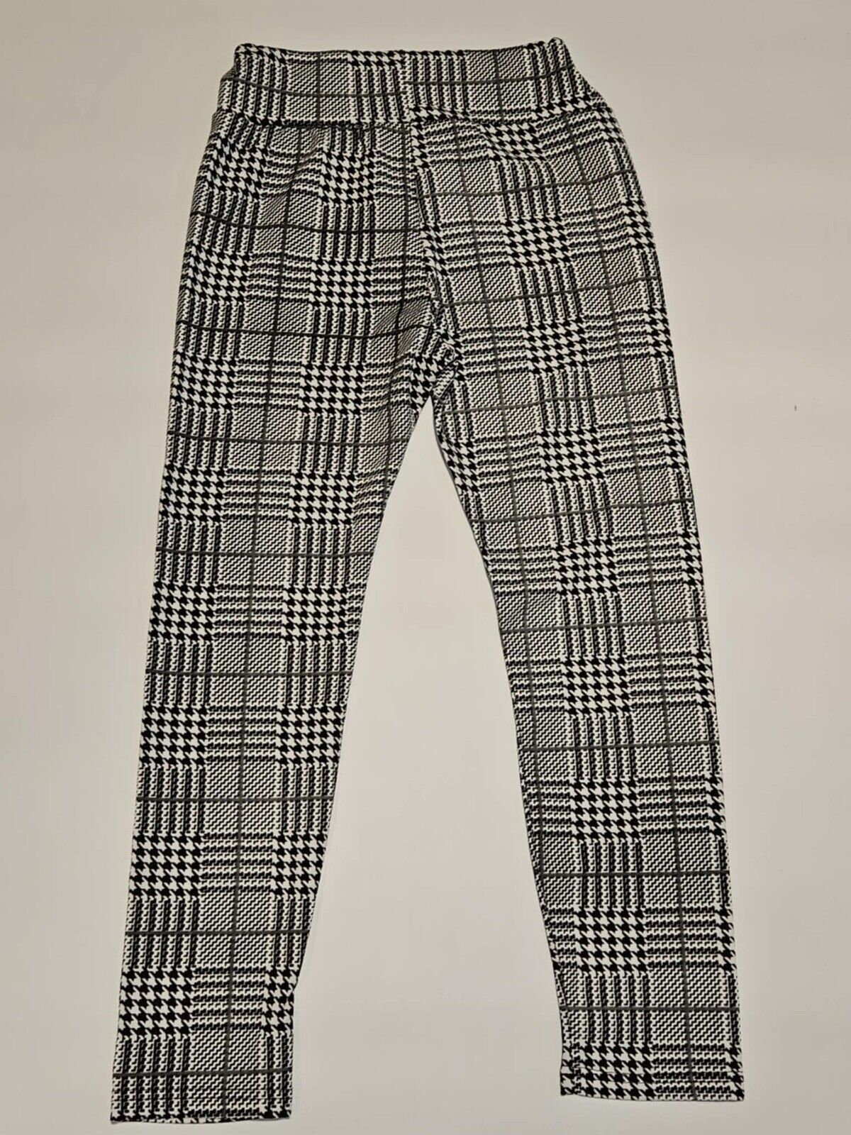 Stretchy Legging Dress Pants Black White Plaid Stretch Waist Sz M WCLTH
