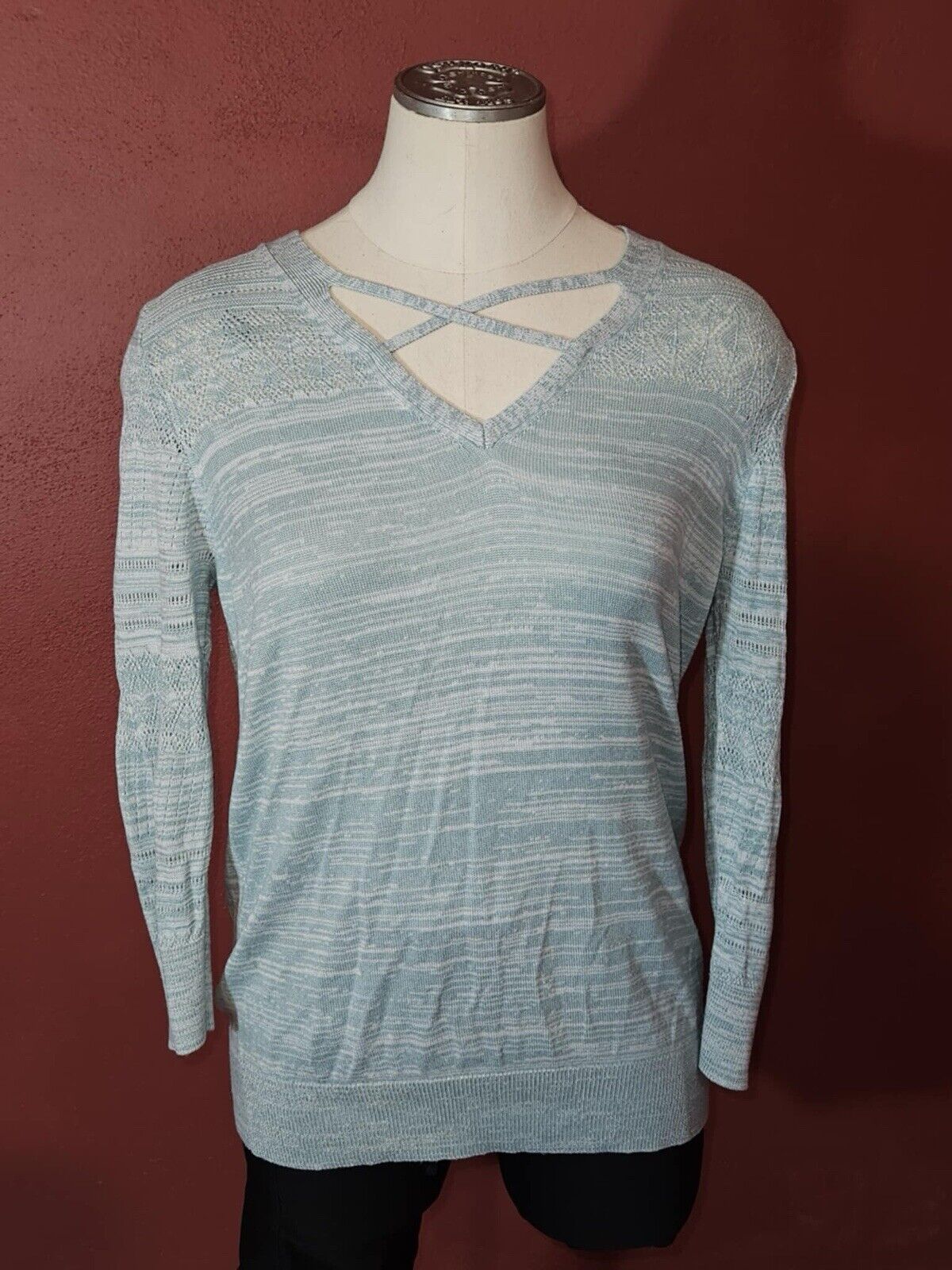 Lety And Me Cross Neck Long Sleep Grey Sweater Size M WCLTH
