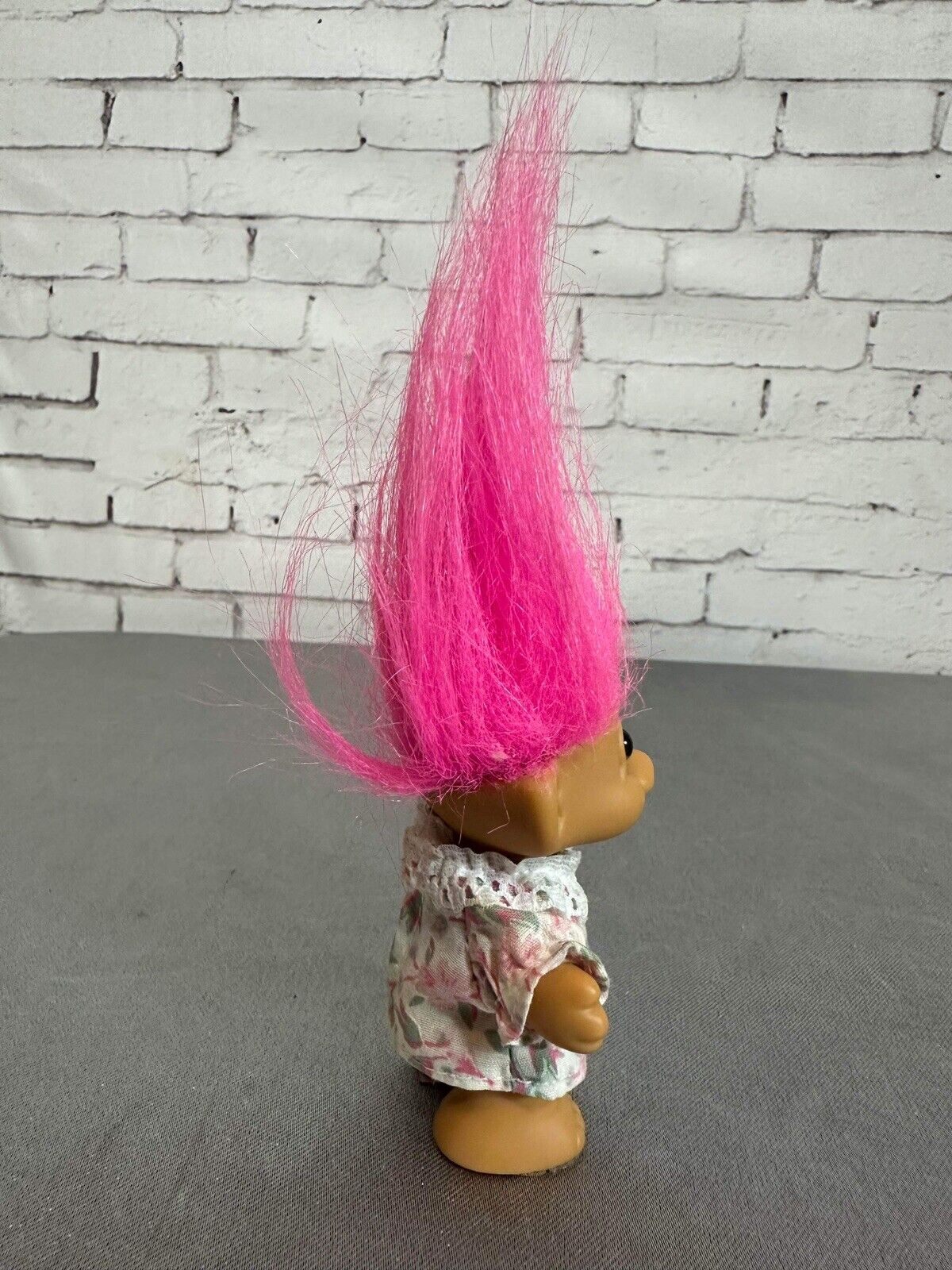 Vintage Russ Troll Doll Wearing Floral Dress With Pink Hair VTY