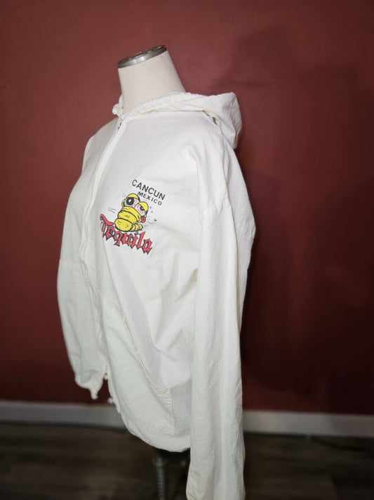 Vintage Squirmin Herman's Tequila Funny Zip Up Hooded Pancho Jacket 90s