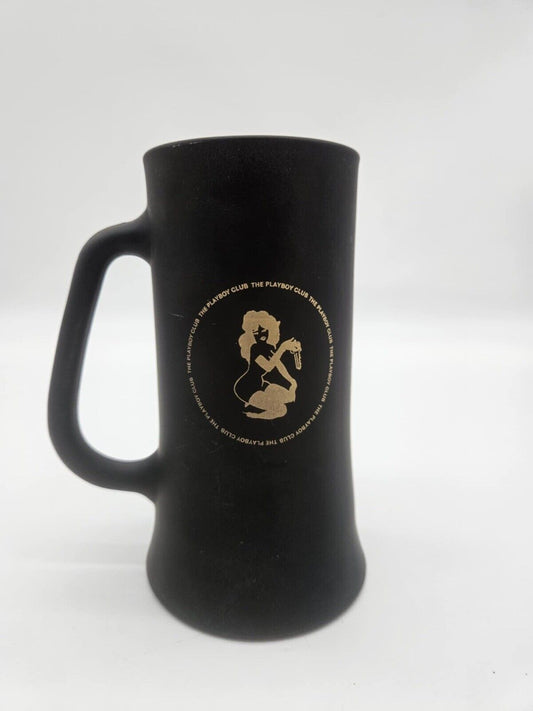 Vintage Playboy Club Bunny Gold Logo Matte Black Frosted Glass Beer Mug Stein