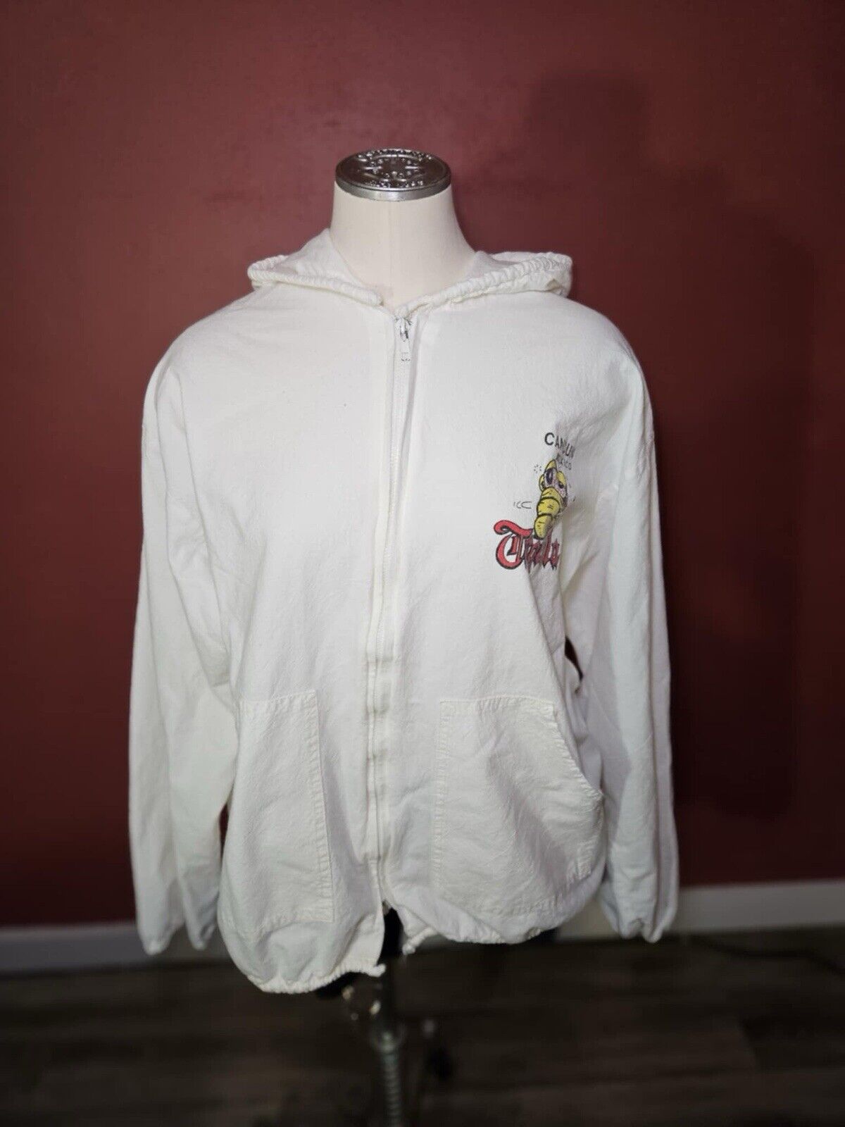 Vintage Squirmin Herman's Tequila Funny Zip Up Hooded Pancho Jacket 90s