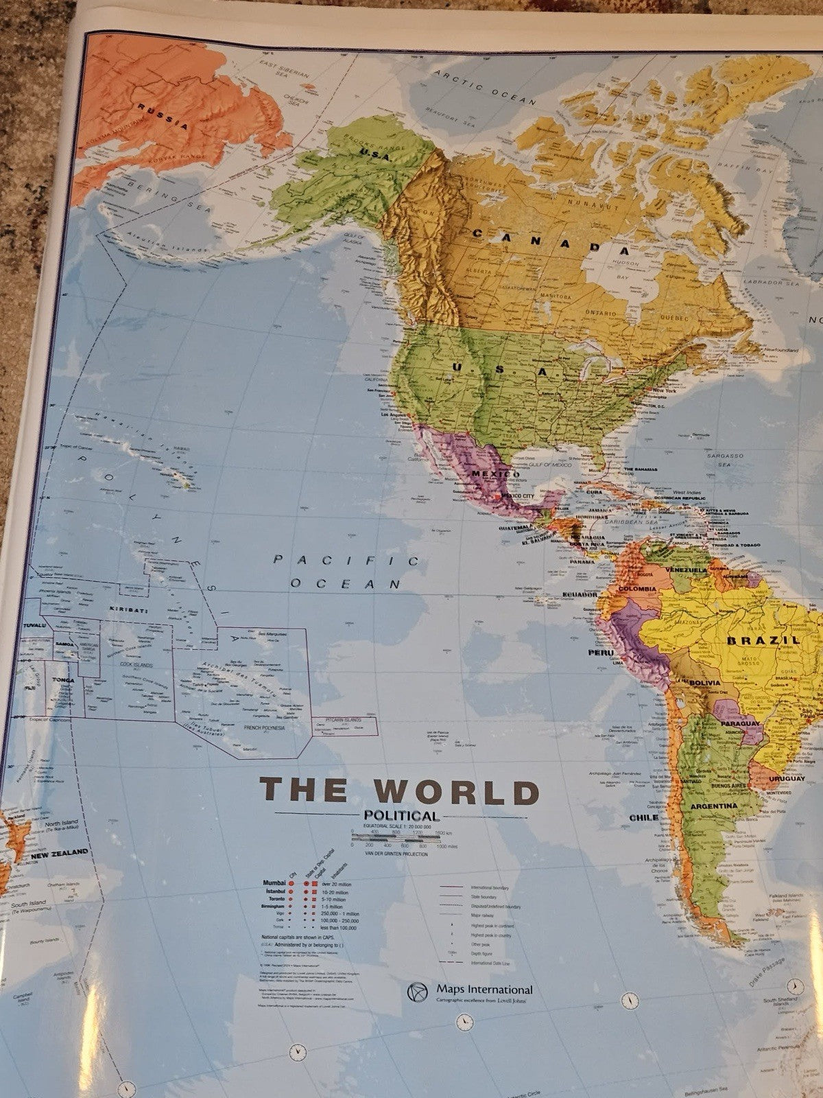 Laminated World Wall Map, 38 x 25"
