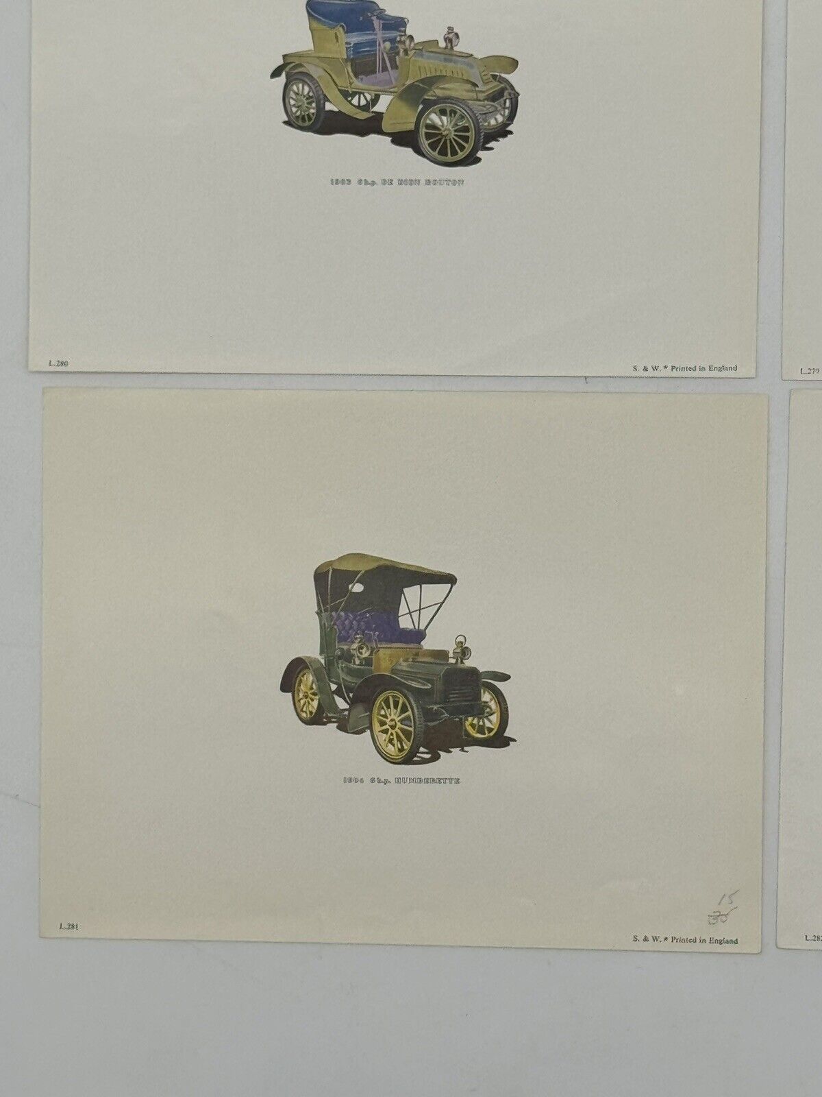 4 Vintage 1958 England Art Prints ~ Early 1900s Autos by Frederick Elmiger