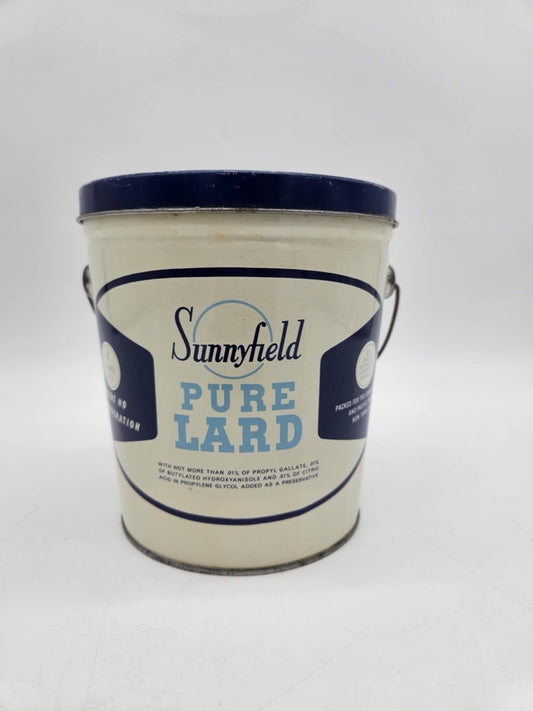 Vintage Sunnyfield Pure Lard Tin from New York, wire Bail, Handle, Bucket, Pail