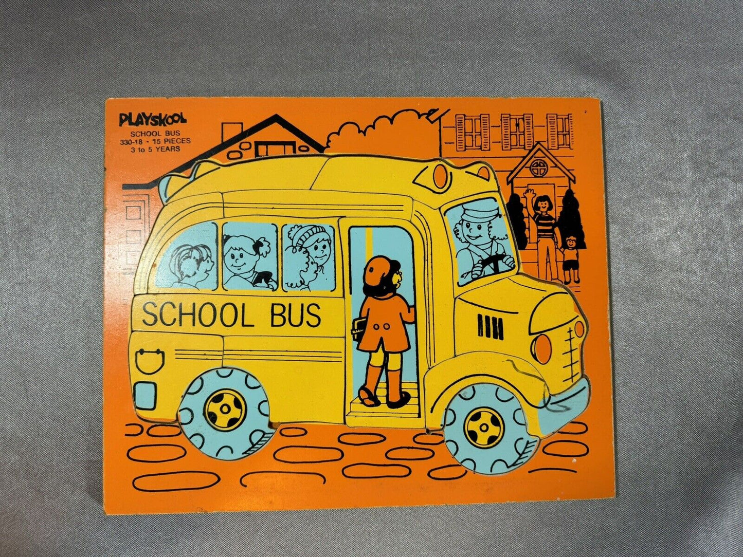 Vintage Puzzle Preschool Playskool School bus driver seatbelt wheel round town