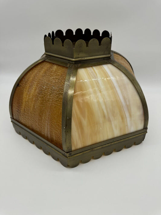 Antique Vintage Brown & Beige Stain Glass Hanging Light Fixture FNF