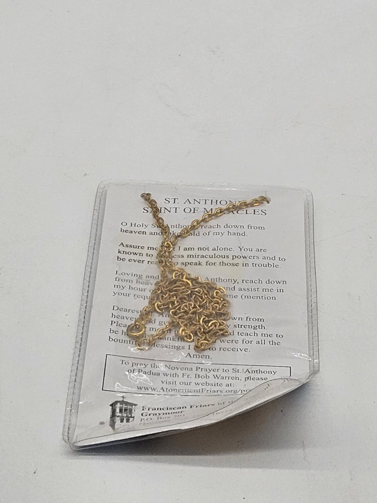 Vintage Costume Religious St. Anthony Pendant Necklace With Card XL022