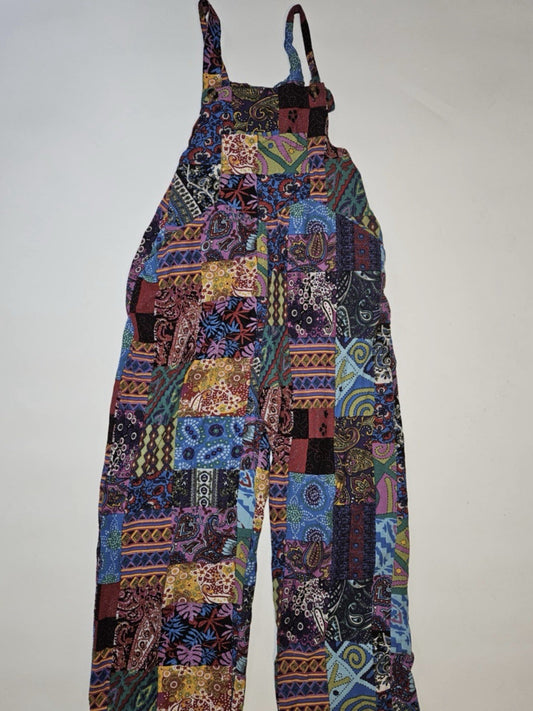 Women Jumpsuit Colorful Bibs Sleeveless Relaxed Wide Leg Hippy Boho ~ Sz M