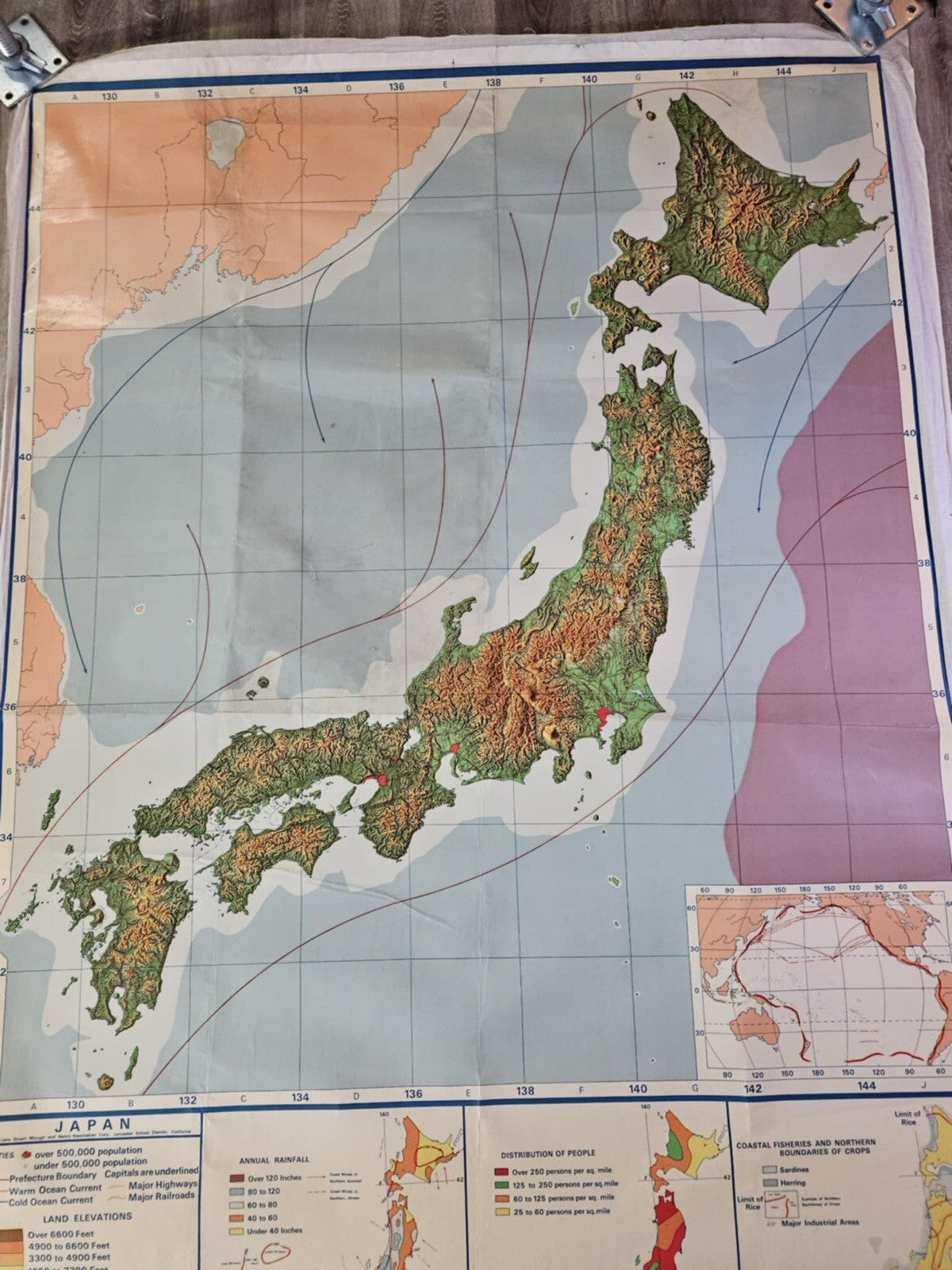 Vintage A.J. NYSTROM & CO. Large Pull Down Map Of Japan