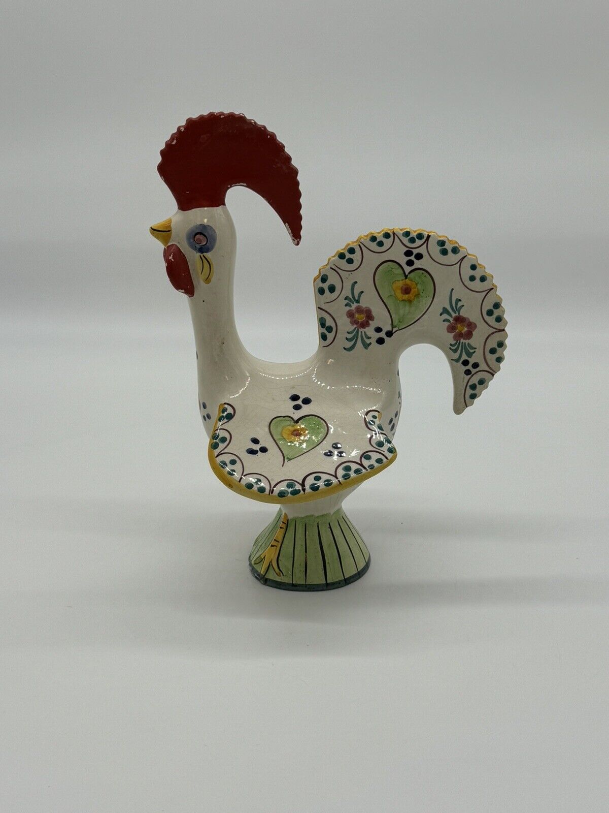 Vintage Portugal Folk Art Ceramic Good Luck Rooster Alcobaca Hand Painted