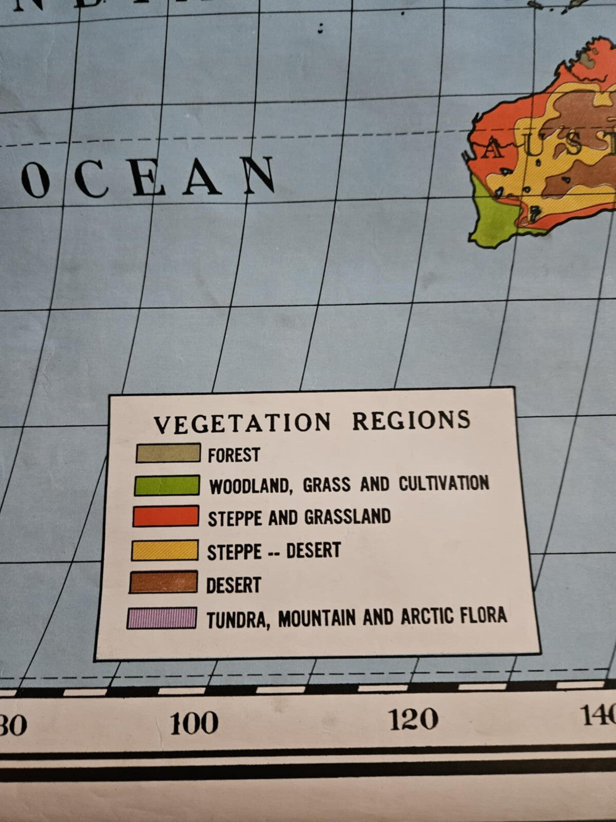 A.J. Nystrom & Co 60's Map Temperature & Vegetation World Map No.2 Pull Down 55"