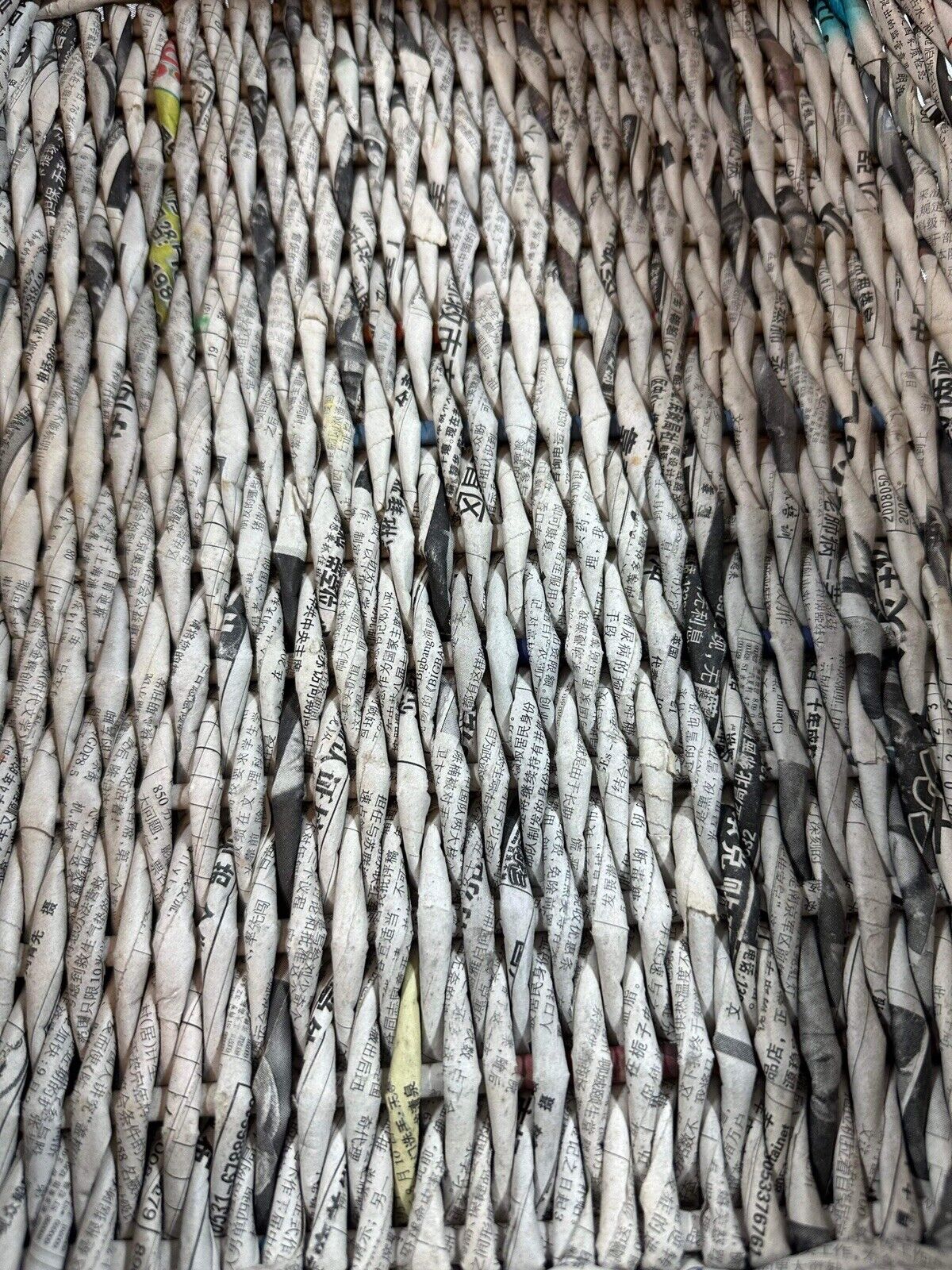 Basket Made from Chinese Newspapers with Integrated Handles, 12" x 9” x 5” TNO