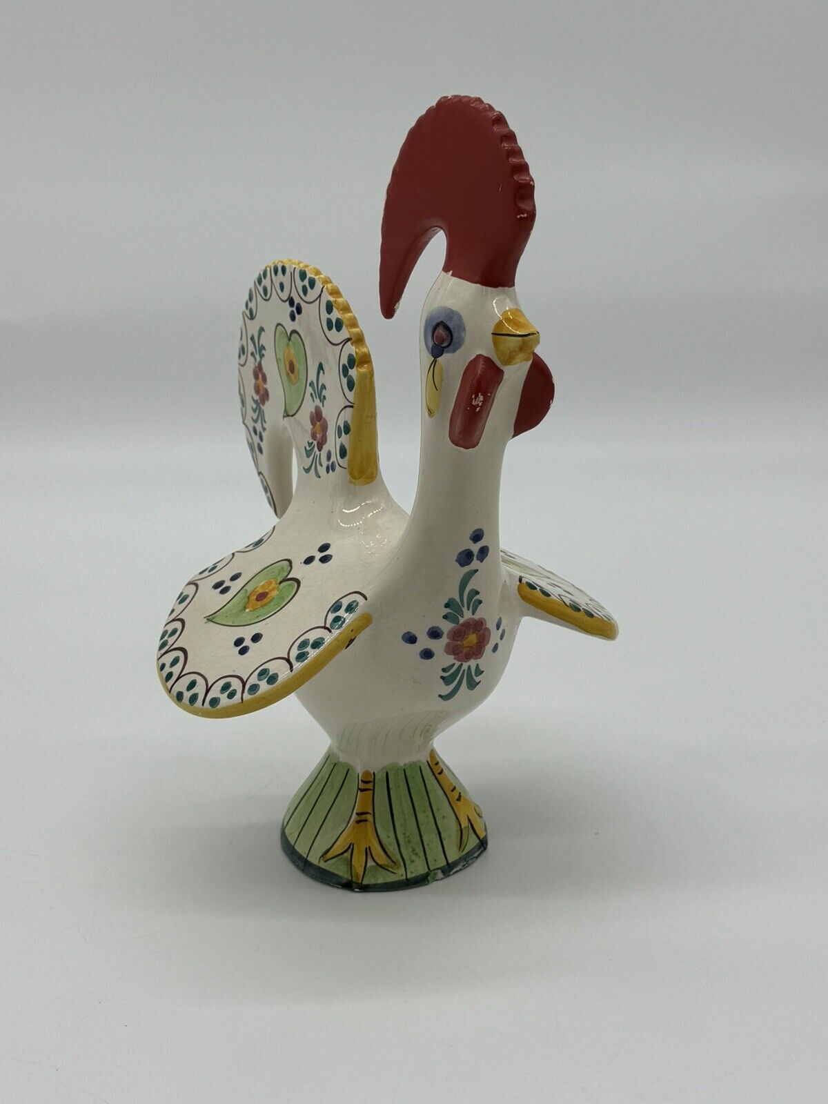 Vintage Portugal Folk Art Ceramic Good Luck Rooster Alcobaca Hand Painted