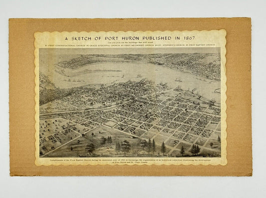 AN ANTIQUE SKETCH OF PORT HURON VTG **RARE FIND**