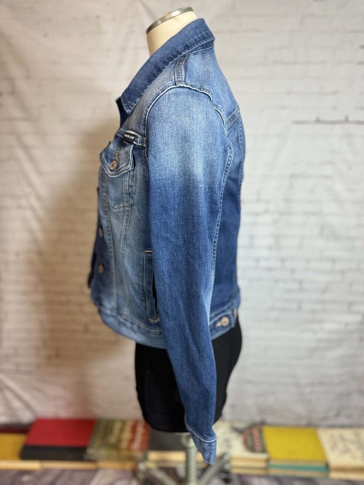 SZ SMALL Calvin Klein Jeans Jacket Women's Blue Denim Trucker Stretch WCLTH 001