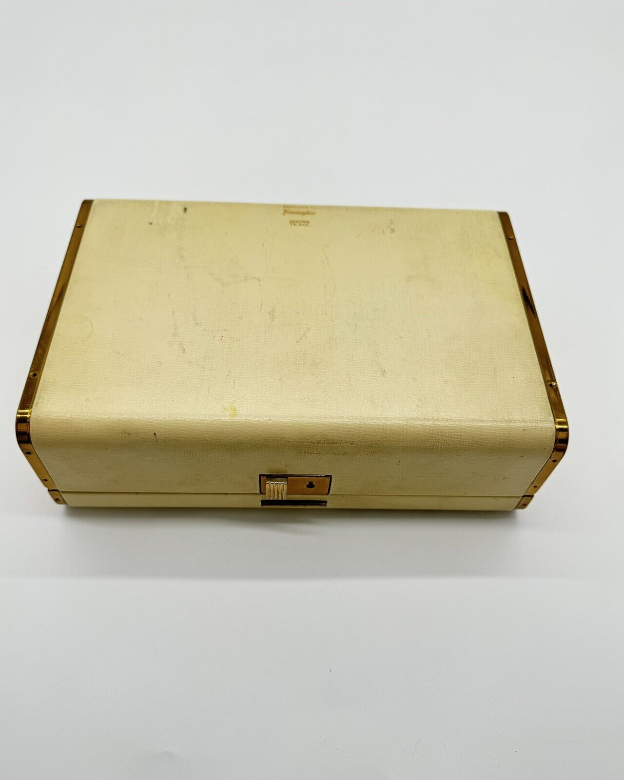 Vintage Farrington Jewelry Box Genuine Texol Cream & Burgundy Lining 10x6